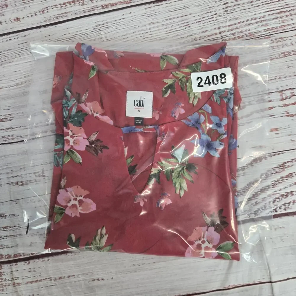 Cabi Devoted Red Floral Bell Sleeve Blouse S Sheer Lined Boho Festival Bloom Top